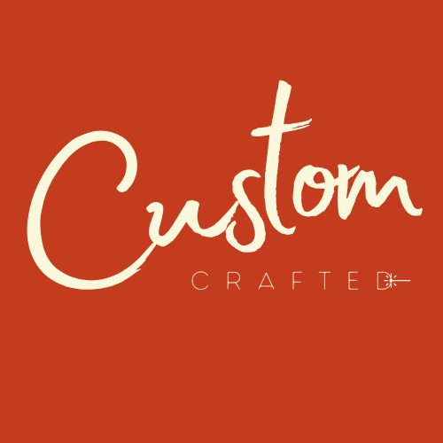 Custom Crafted logo with elegant script and terracotta background